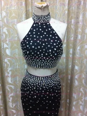High Neck Prom Dresses,Black Prom Dress,Long Evening Dress