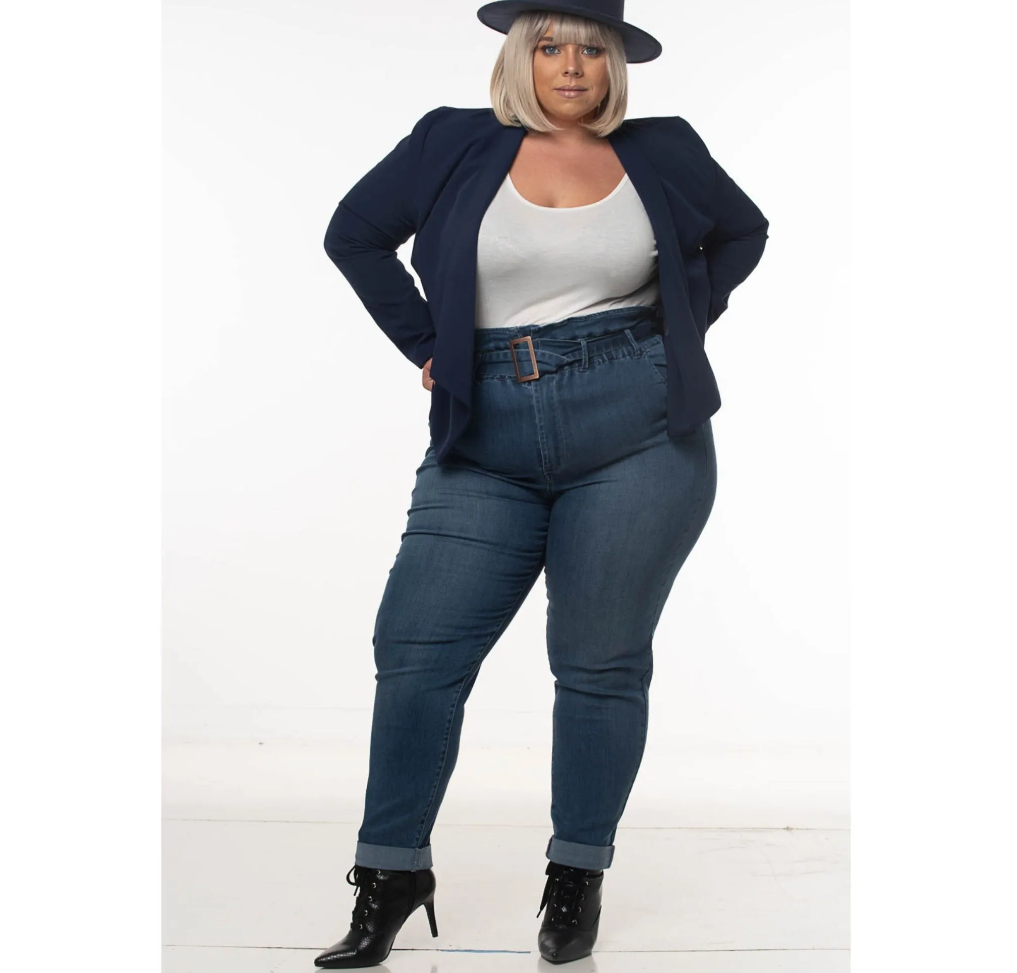 HIGH WAIST PAPERBAG JEANS | CURVY |