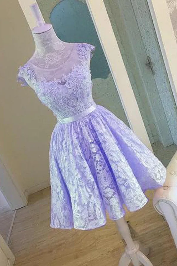 Illusion Sheer Short Prom Dress,Lace Hollow Homecoming Dress Party Dress,SH105