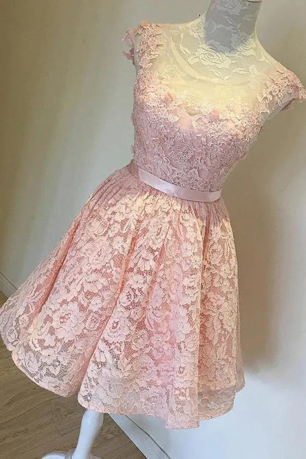 Illusion Sheer Short Prom Dress,Lace Hollow Homecoming Dress Party Dress,SH105