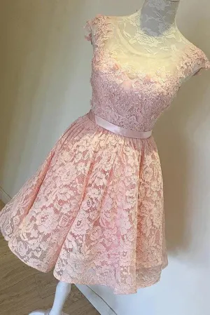 Illusion Sheer Short Prom Dress,Lace Hollow Homecoming Dress Party Dress,SH105