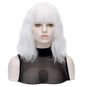 Ivory Snow White Wavy Hair Wig with Bang