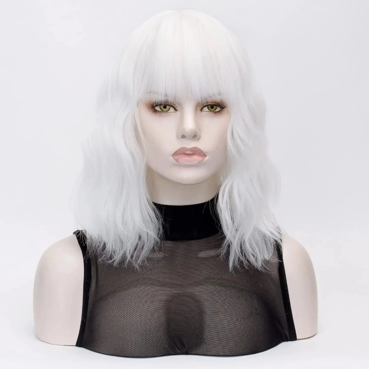 Ivory Snow White Wavy Hair Wig with Bang