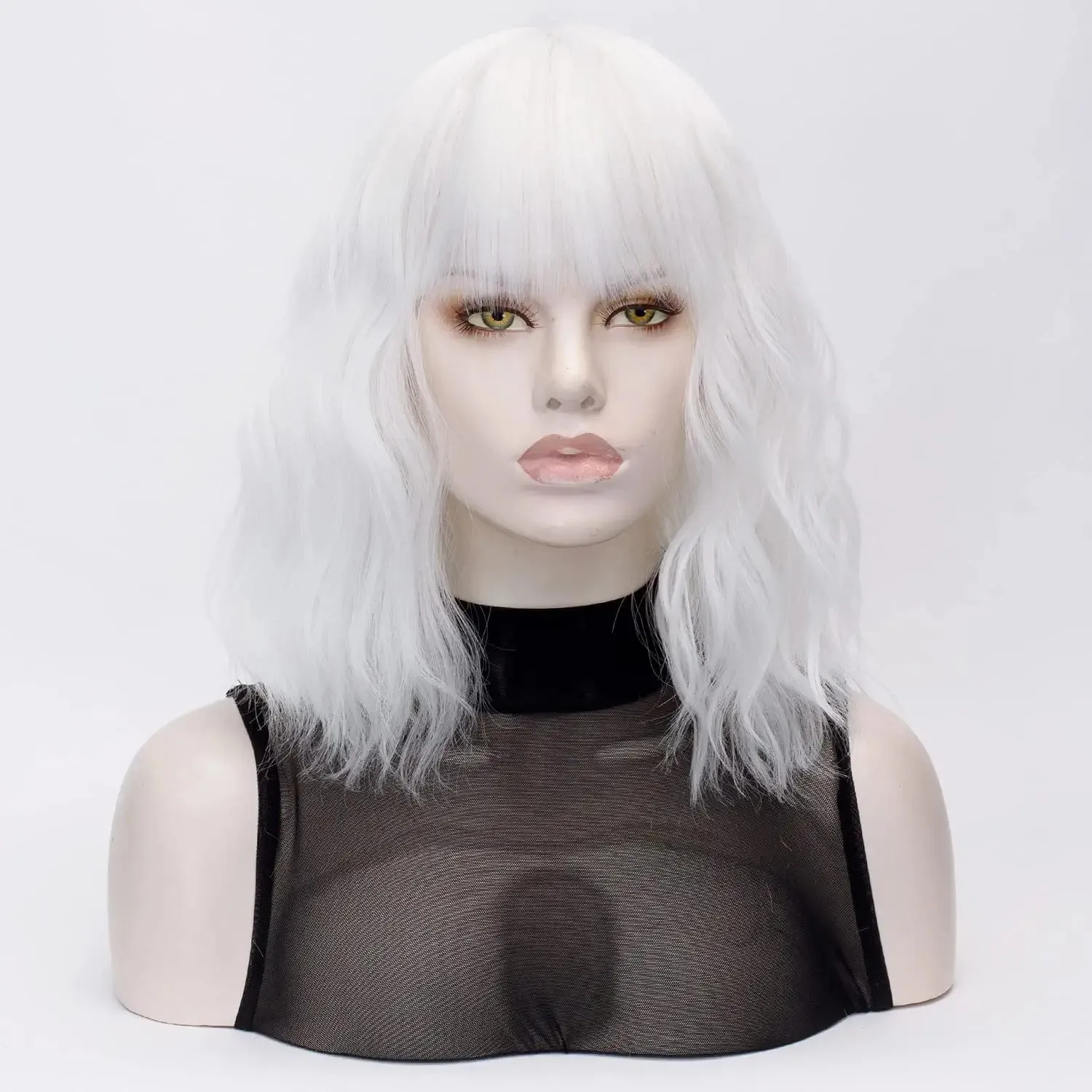 Ivory Snow White Wavy Hair Wig with Bang