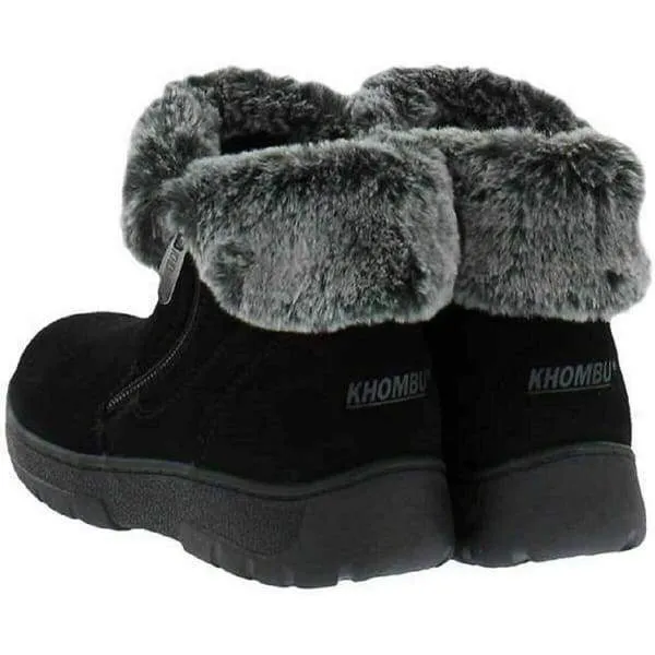 Khombu Jessica Suede Leather Faux Fur Winter Snow Ankle Boots  Black
