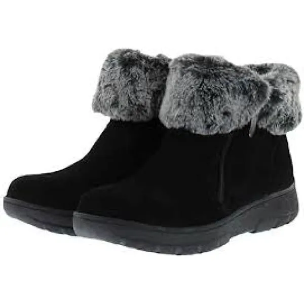 Khombu Jessica Suede Leather Faux Fur Winter Snow Ankle Boots  Black