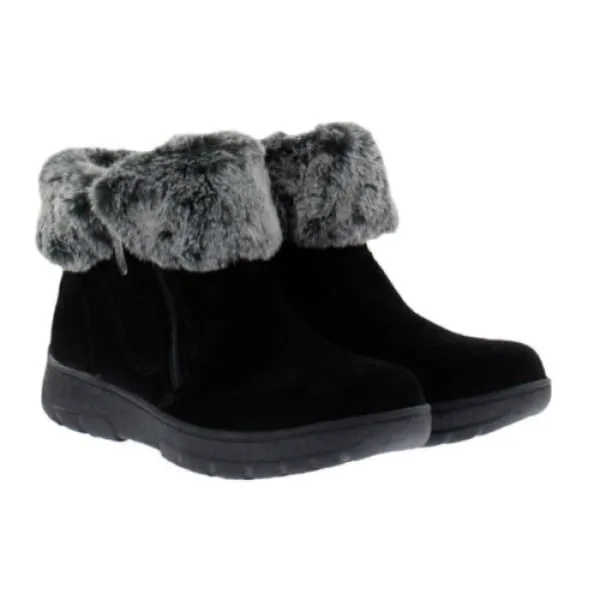 Khombu Jessica Suede Leather Faux Fur Winter Snow Ankle Boots  Black