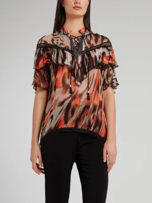 Lace Up Cape Chiffon Shirt