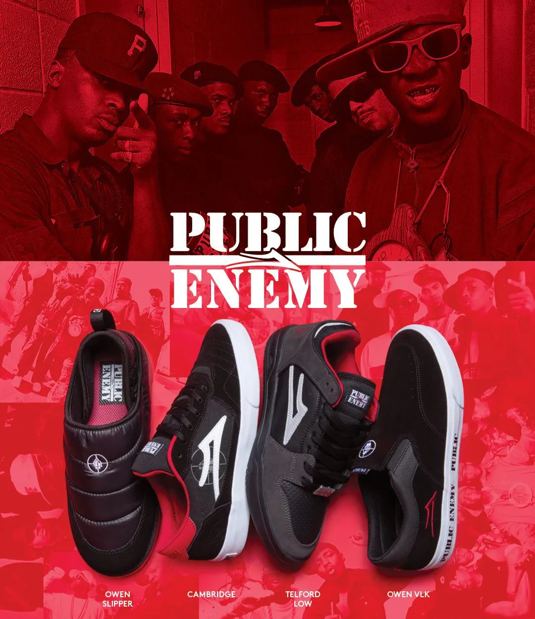 Lakai x Public Enemy Cambridge Skate Shoes - Black / Red