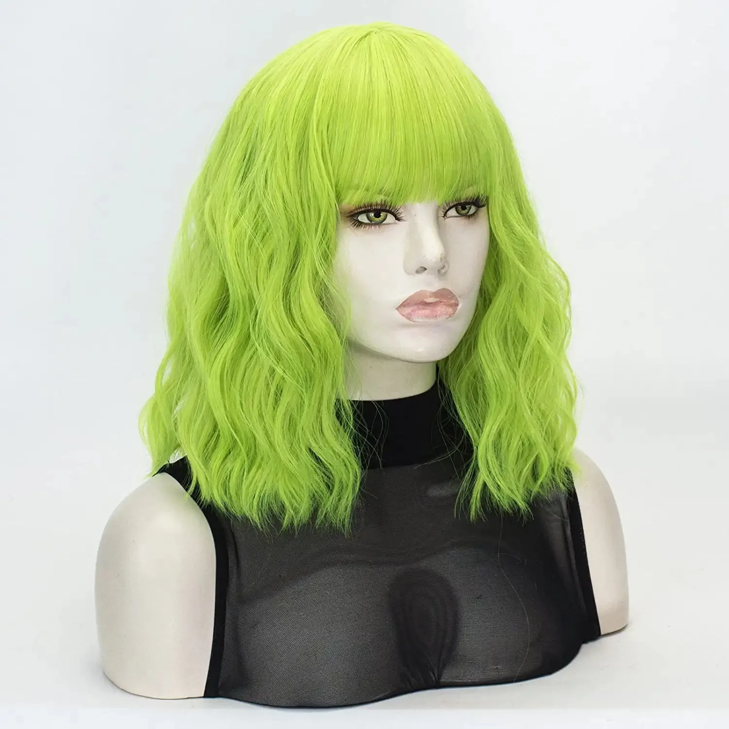 Lime Green Short Bob Wavy Hair Wig with Bangs