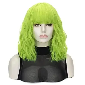 Lime Green Short Bob Wavy Hair Wig with Bangs