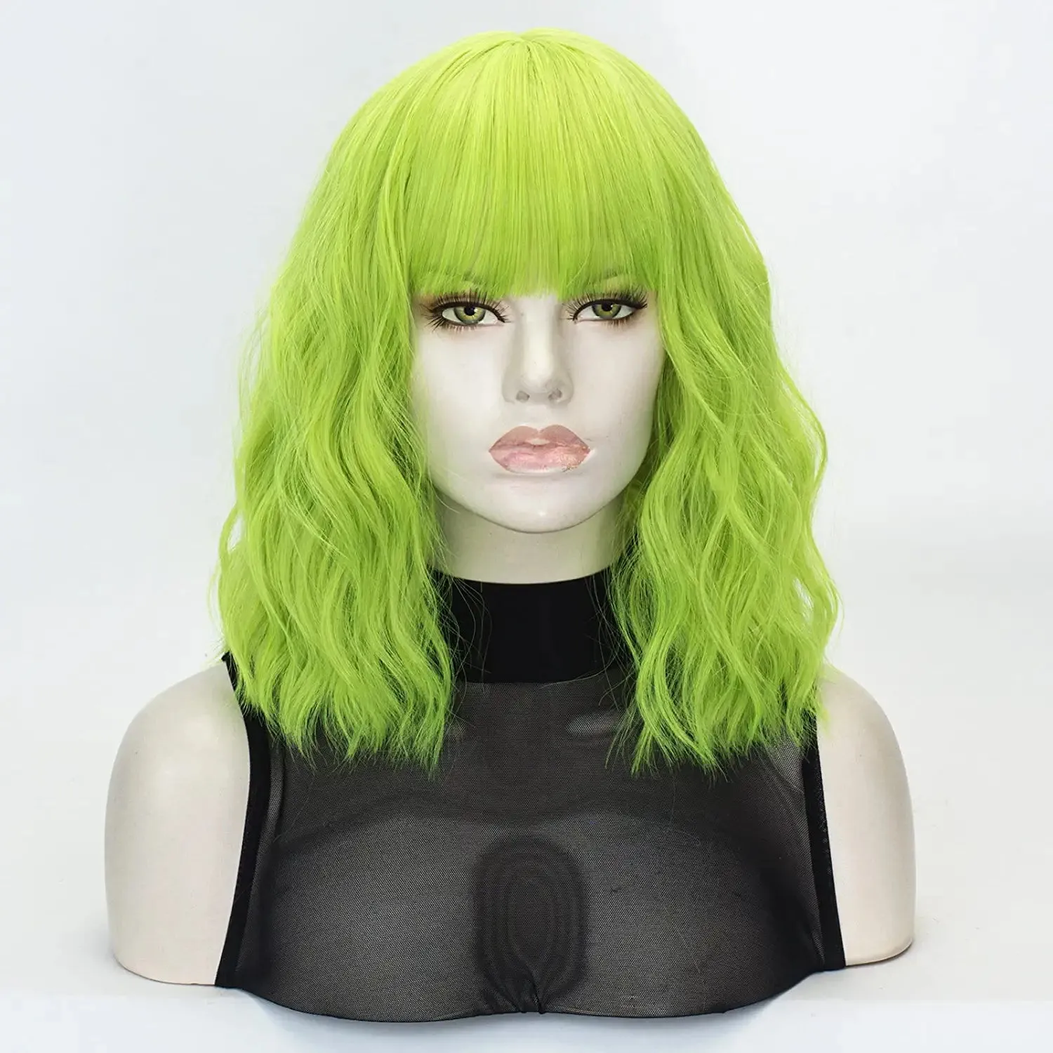 Lime Green Short Bob Wavy Hair Wig with Bangs