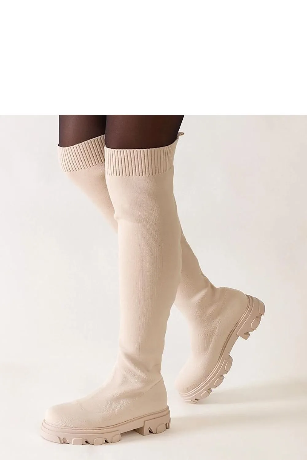 Long beige material heel boots