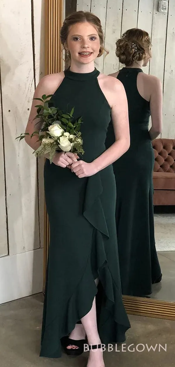 Mermaid Black Halter Side Slit  Long Evening Prom Dresses, Custom Prom Dress, BGS0136
