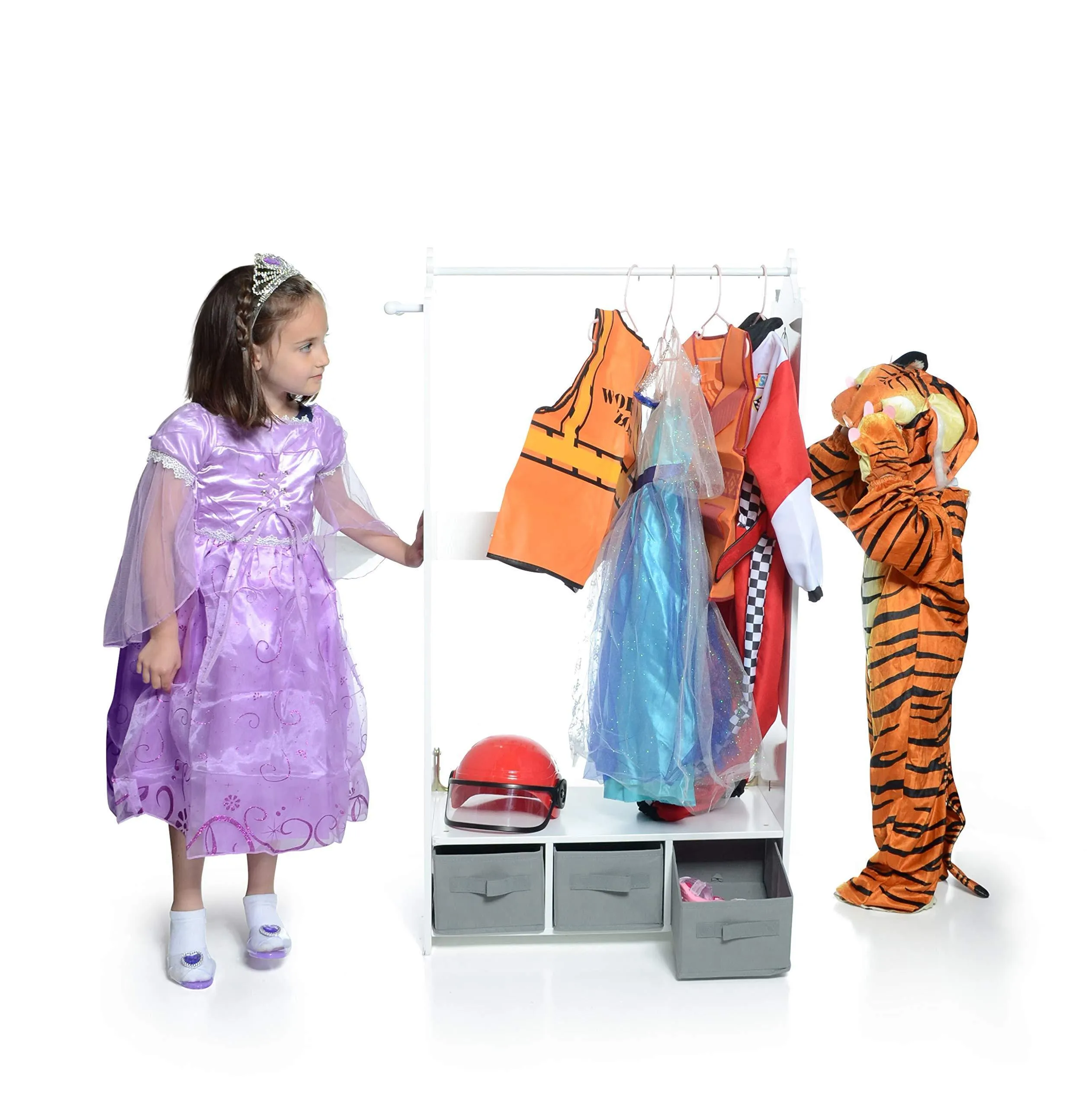 Milliard Dress Up Storage Kids Costume Organizer Center Open Hanging Armoire Closet Unit Furniture for Dramatic Play with Mirror Baskets and Hooks
