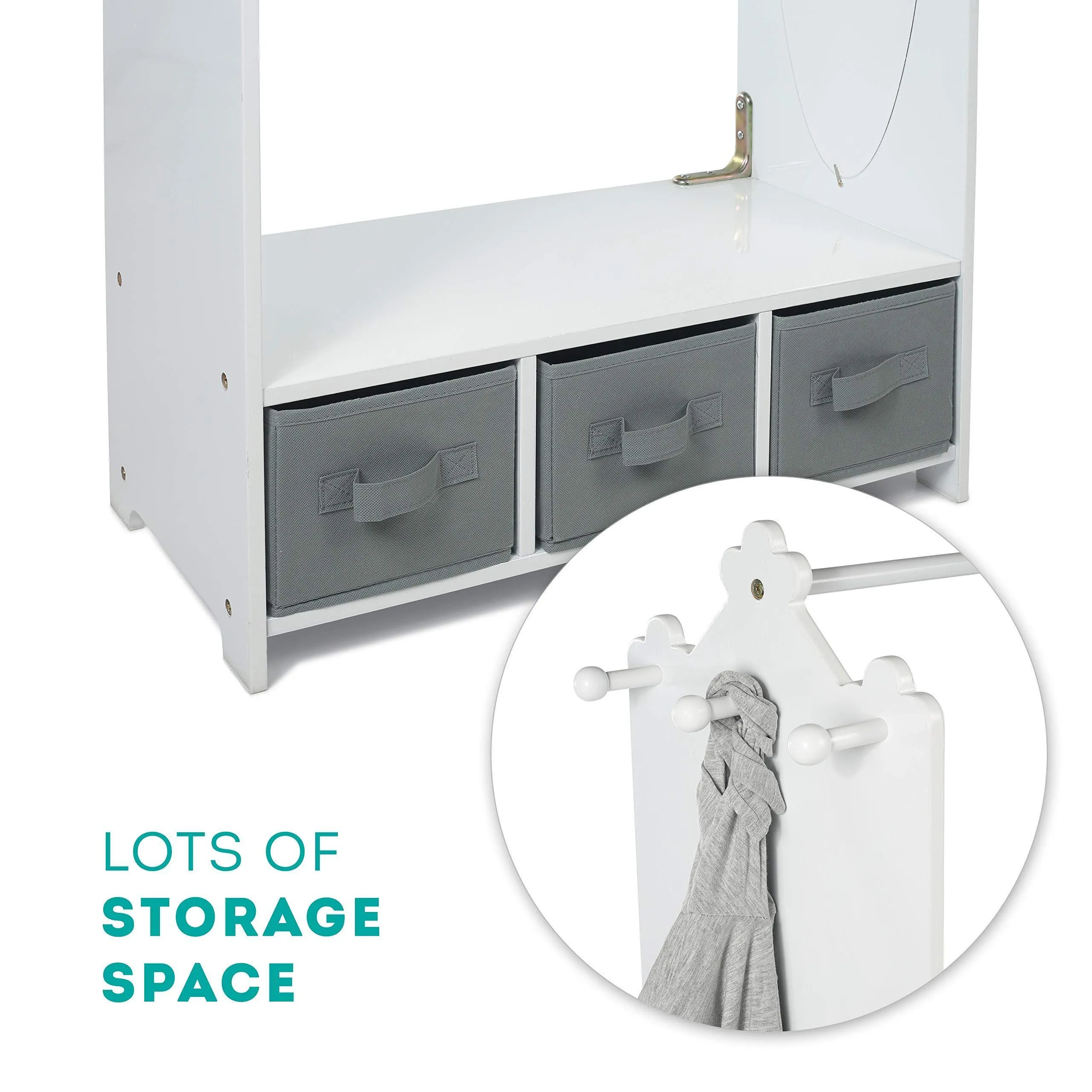Milliard Dress Up Storage Kids Costume Organizer Center Open Hanging Armoire Closet Unit Furniture for Dramatic Play with Mirror Baskets and Hooks