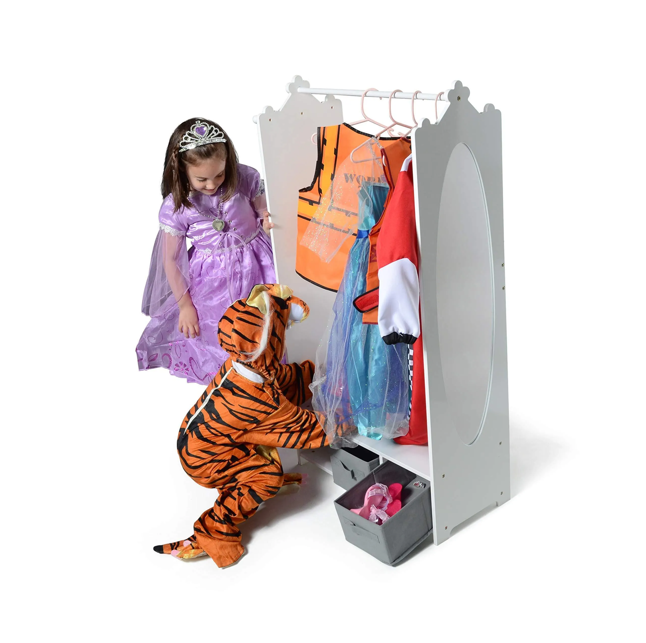 Milliard Dress Up Storage Kids Costume Organizer Center Open Hanging Armoire Closet Unit Furniture for Dramatic Play with Mirror Baskets and Hooks