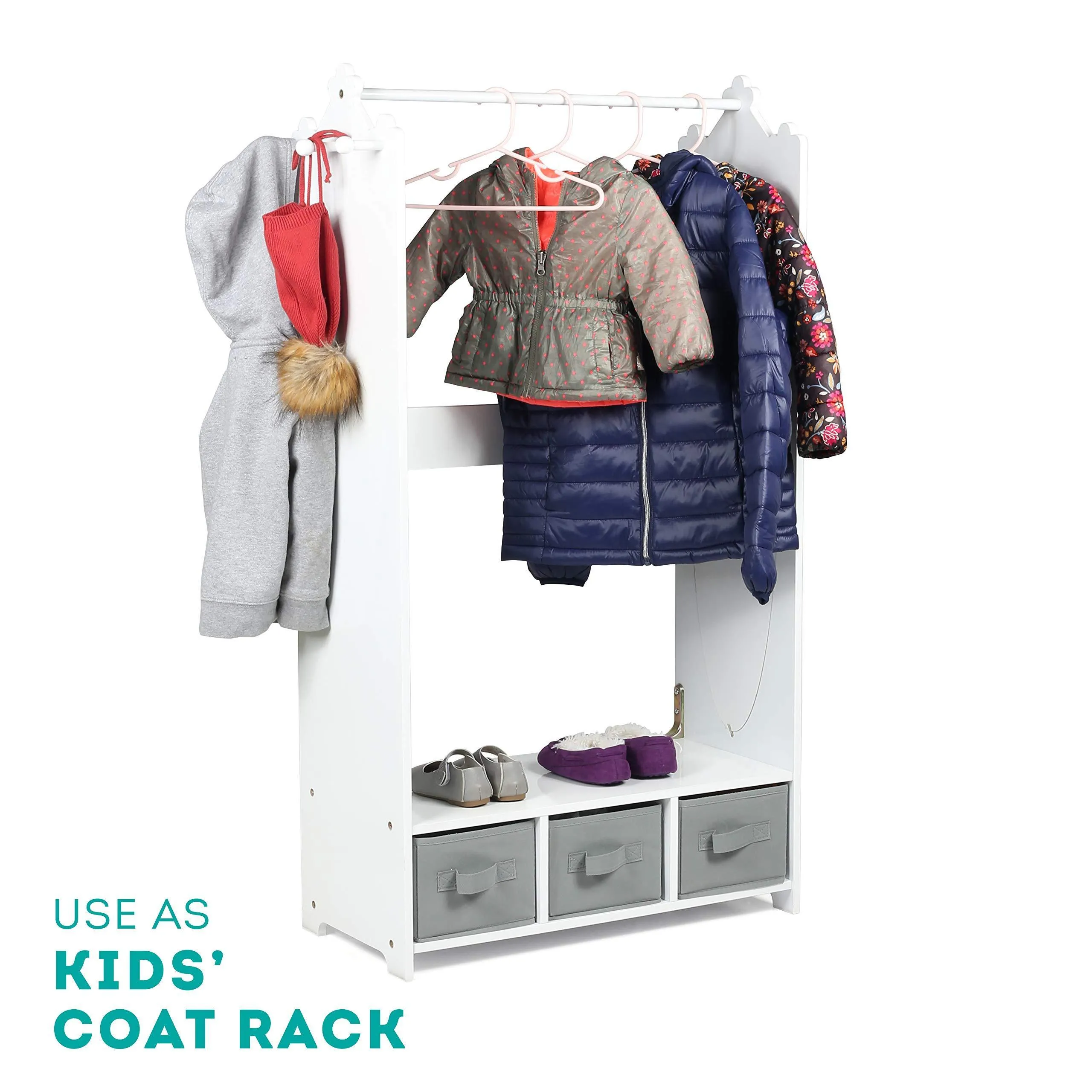 Milliard Dress Up Storage Kids Costume Organizer Center Open Hanging Armoire Closet Unit Furniture for Dramatic Play with Mirror Baskets and Hooks