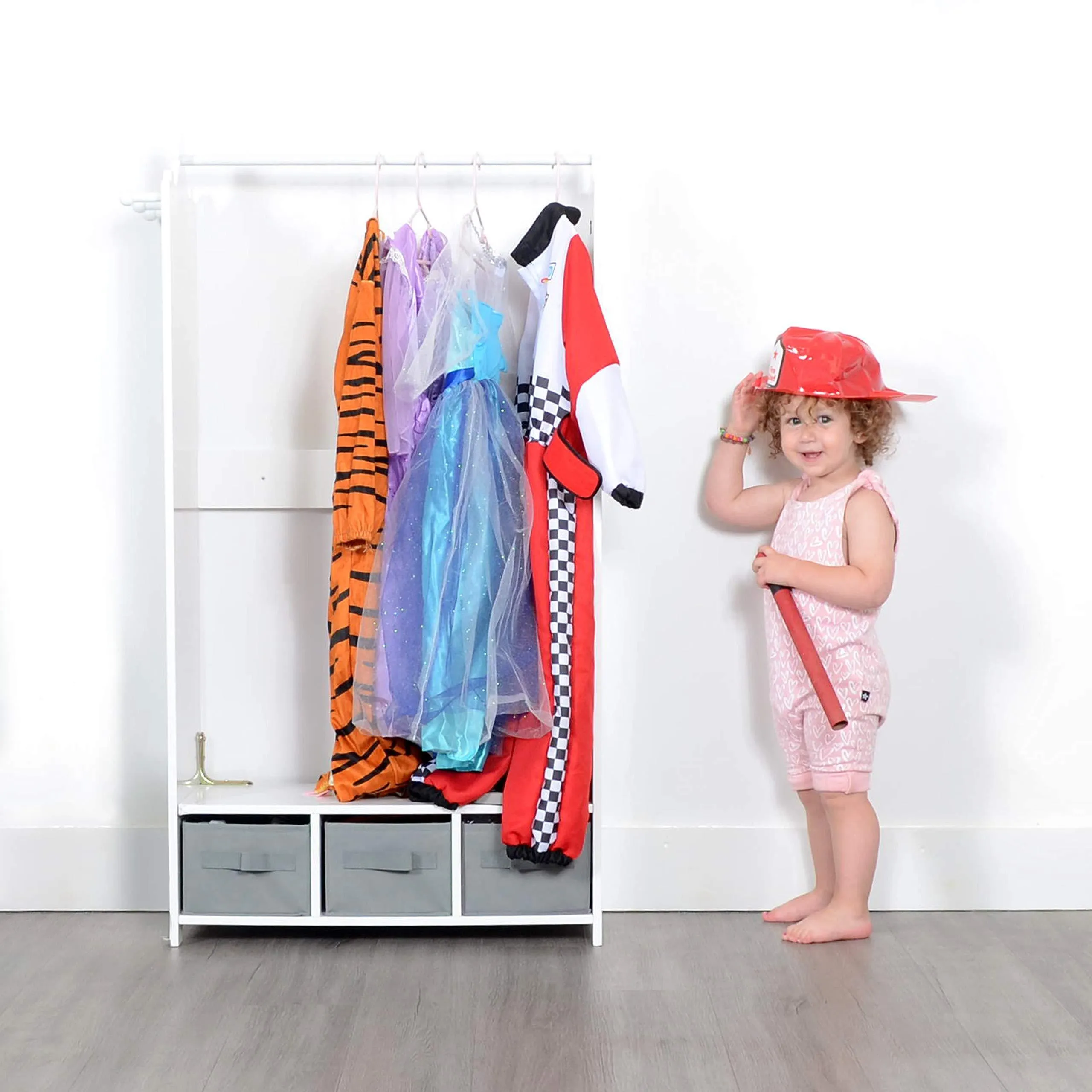 Milliard Dress Up Storage Kids Costume Organizer Center Open Hanging Armoire Closet Unit Furniture for Dramatic Play with Mirror Baskets and Hooks