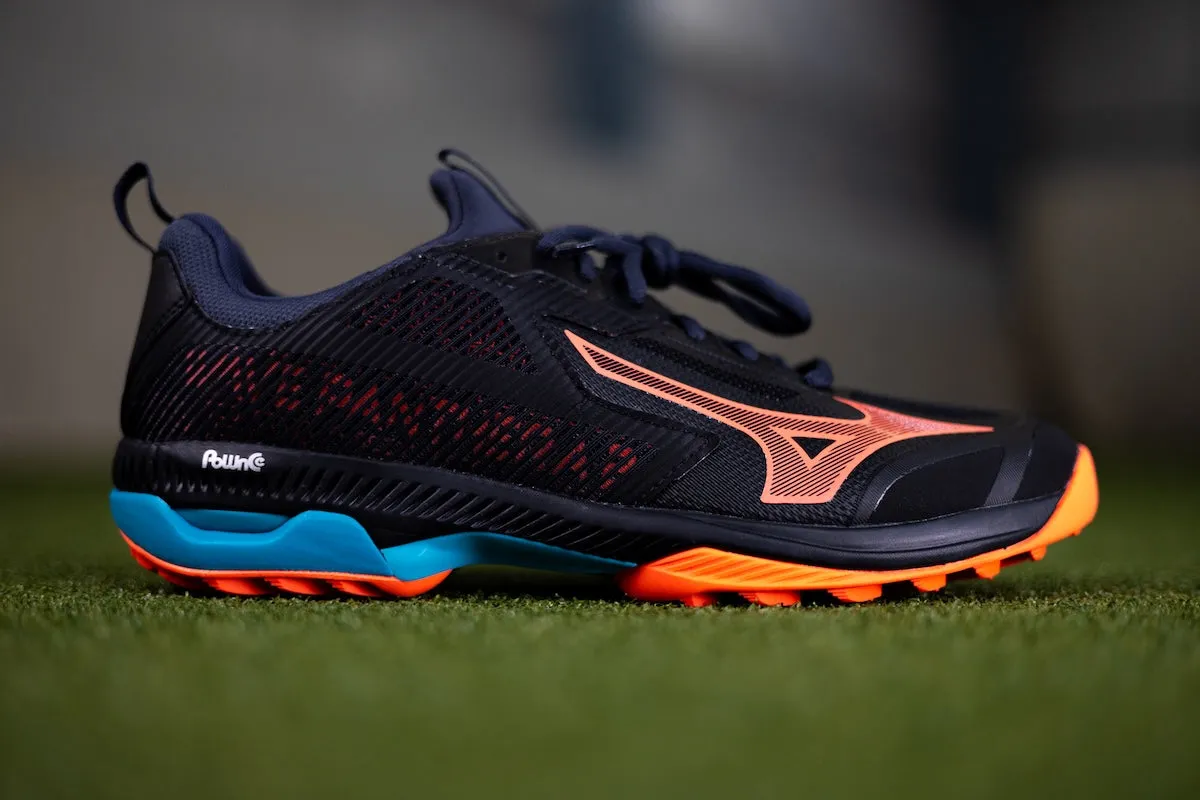 Mizuno Wave Panthera 2 Hockey Shoes Black / Neon flame / Peacock blue