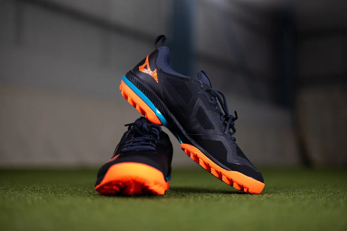 Mizuno Wave Panthera 2 Hockey Shoes Black / Neon flame / Peacock blue