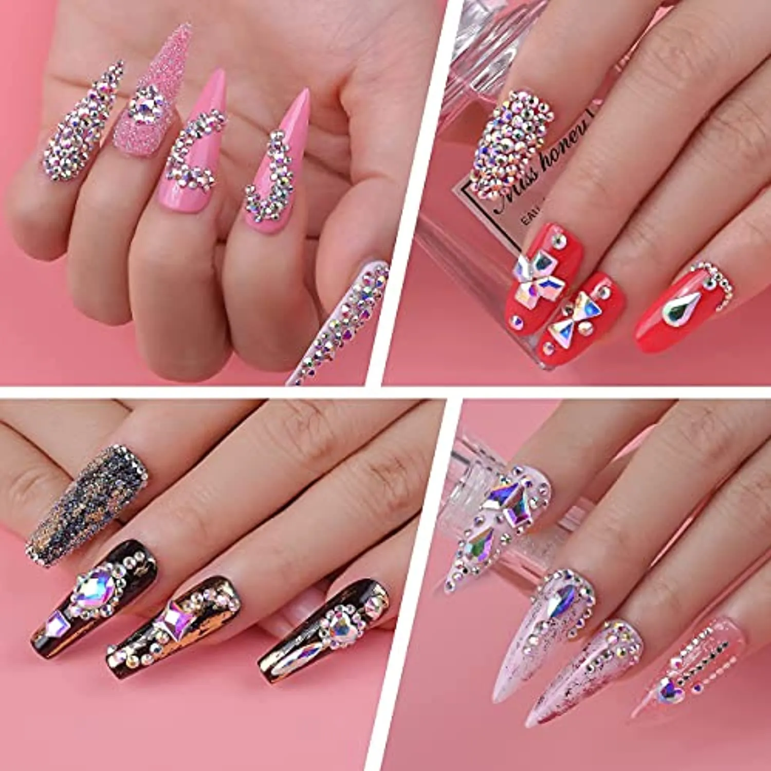 Nail Art Rhinestones Kit HUETFAT 120Pcs Multi Shapes Glass Crystal AB nail Stones 2 box 2400pcs Nail Gems AB Flatback Rhinestones With Pick Up Tweezer and Wax Pencil