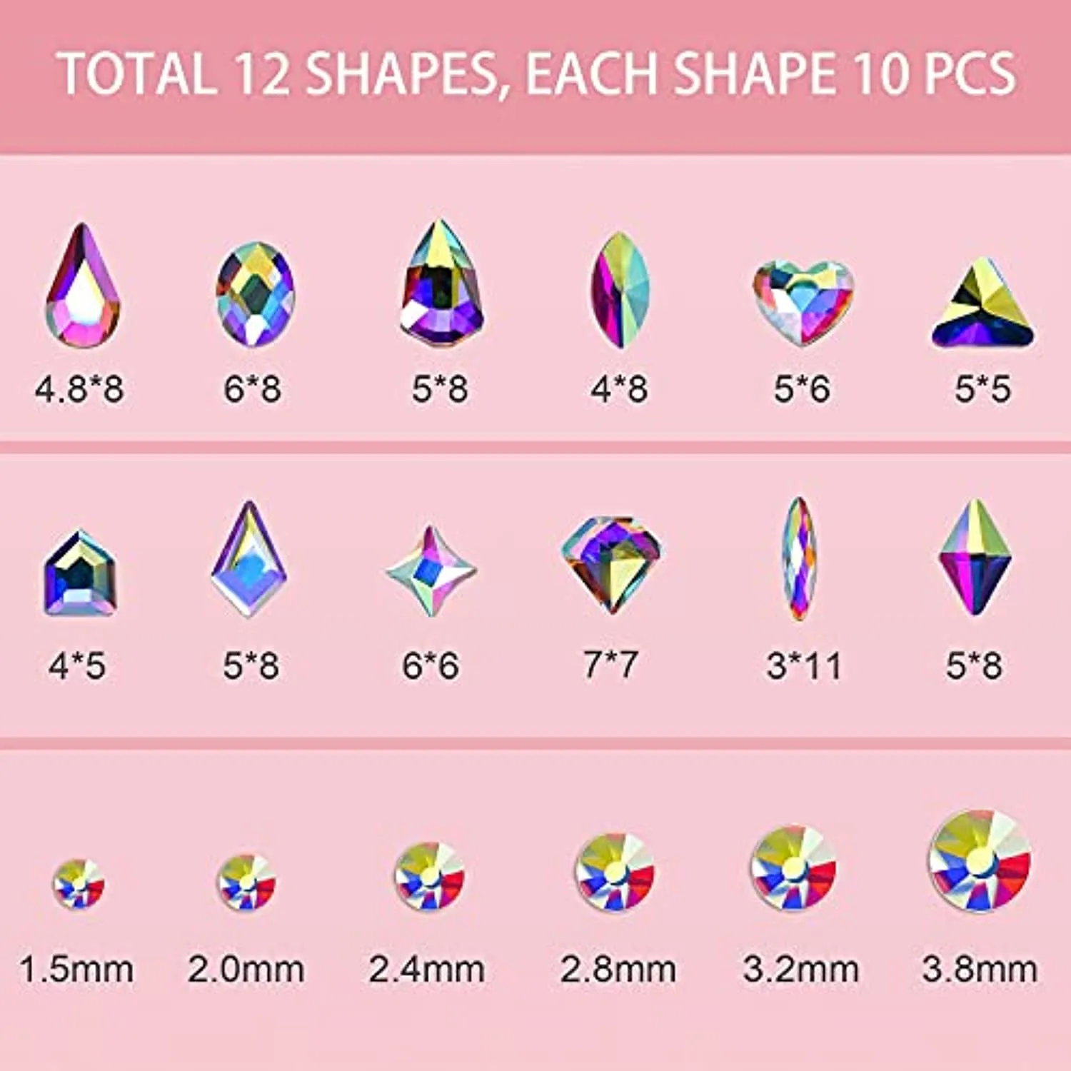 Nail Art Rhinestones Kit HUETFAT 120Pcs Multi Shapes Glass Crystal AB nail Stones 2 box 2400pcs Nail Gems AB Flatback Rhinestones With Pick Up Tweezer and Wax Pencil