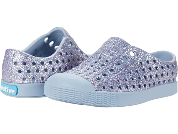 Native Jefferson Shoes in Metallic Bling Alaska Blue : Sizes C4 to J5