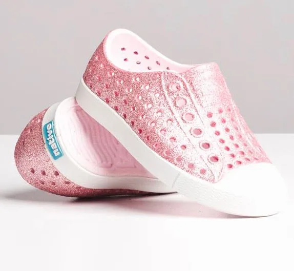 Native Jefferson Shoes in Milk Pink Bling : Sizes C2 to J6