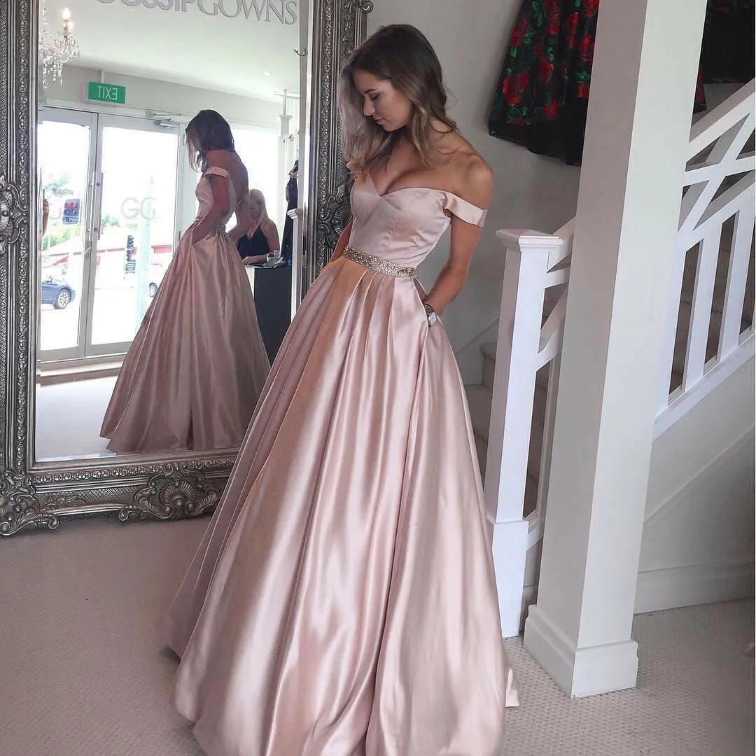 new A Line Pink Burgundy Prom Dress With Pockets, Long Evening Party Dresses OK103