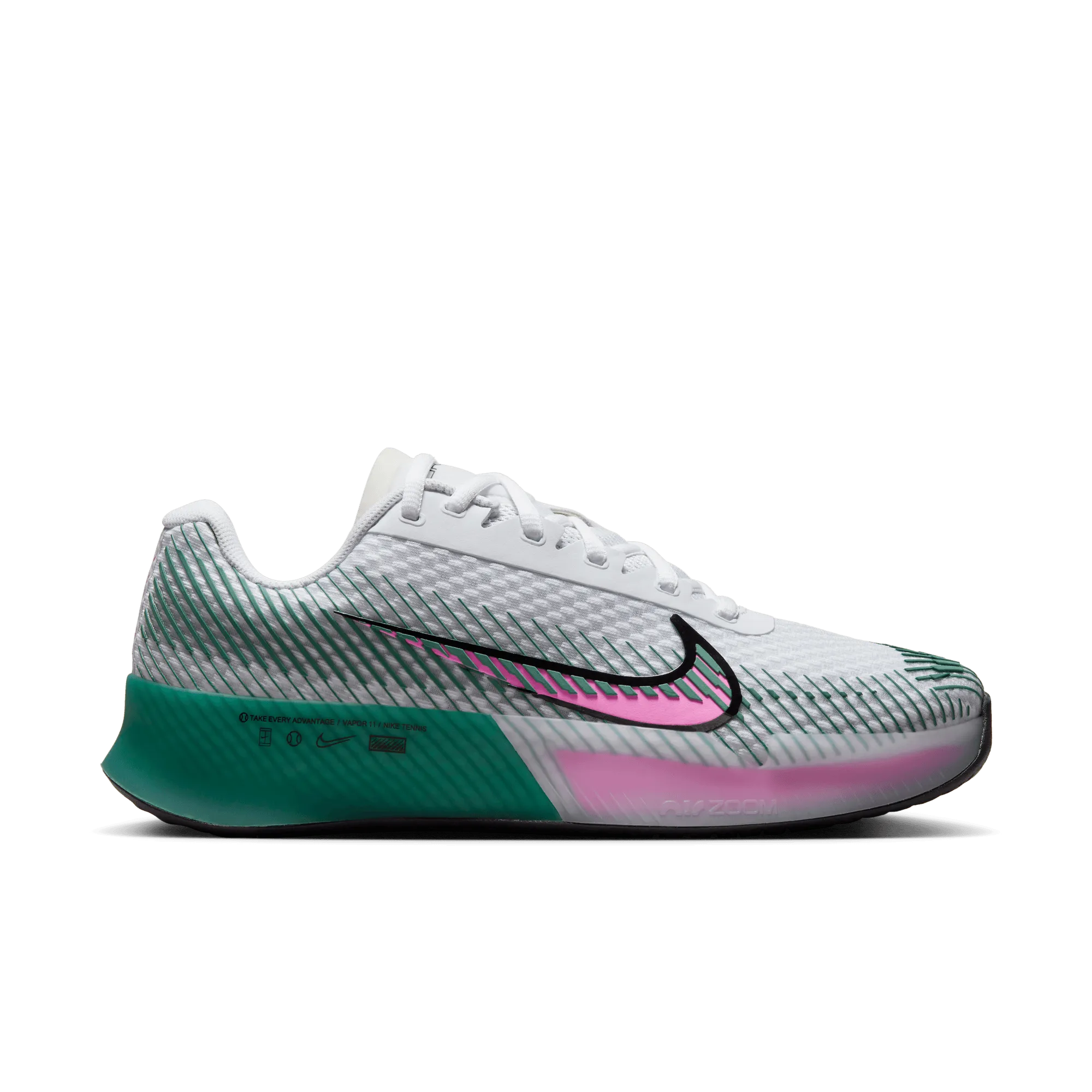 Nike Women's Court Air Zoom Vapor 11 Shoes in WHITE/PLAYFUL PINK-BICOASTAL-BLACK