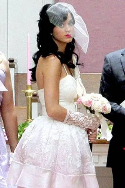 Pink Katy Perry High Low Spaghetti Straps Wedding Bridal Gown Layered Celebrity Dress For Sale