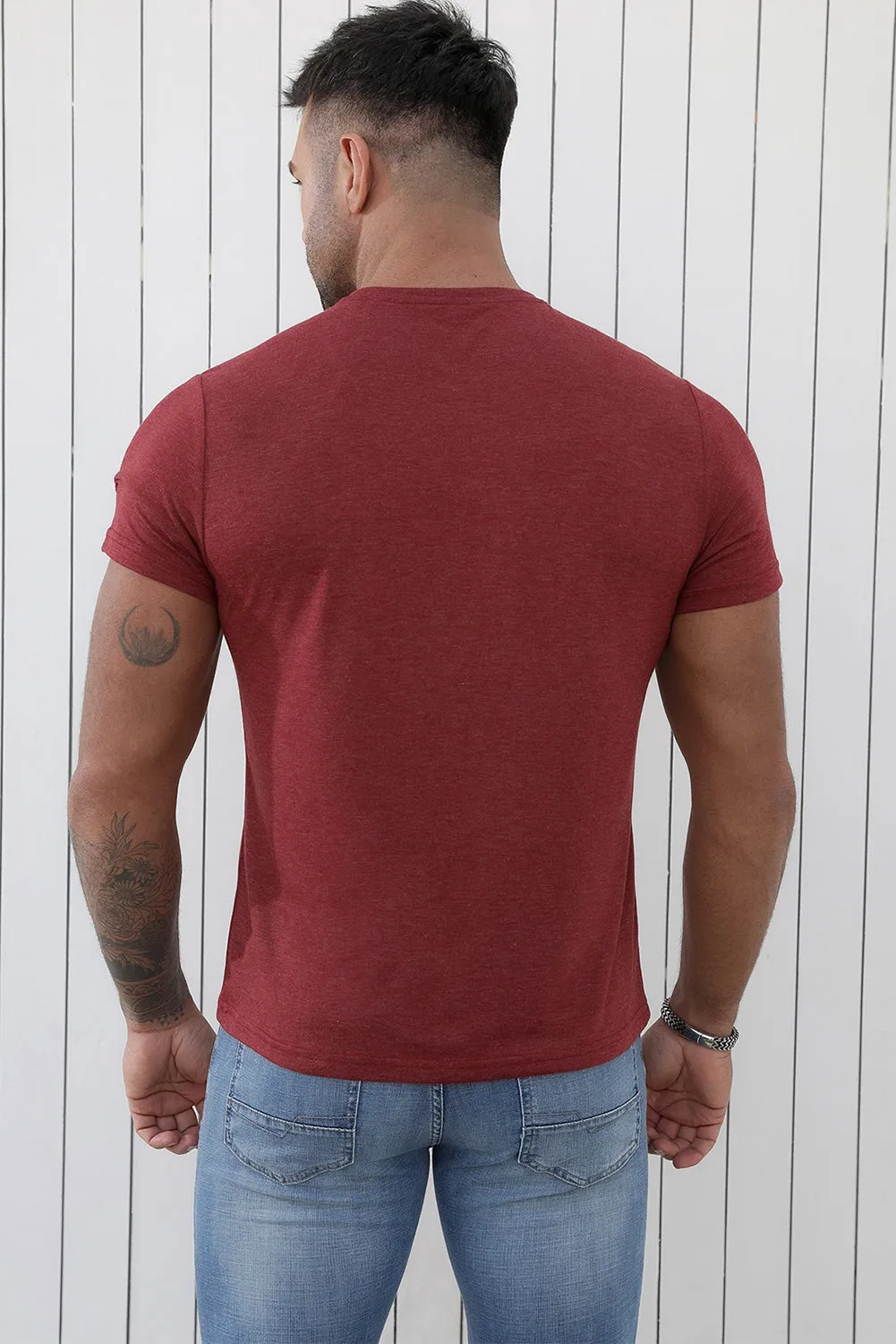 Red Solid Basic Crewneck Short Sleeve Men's T-shirt