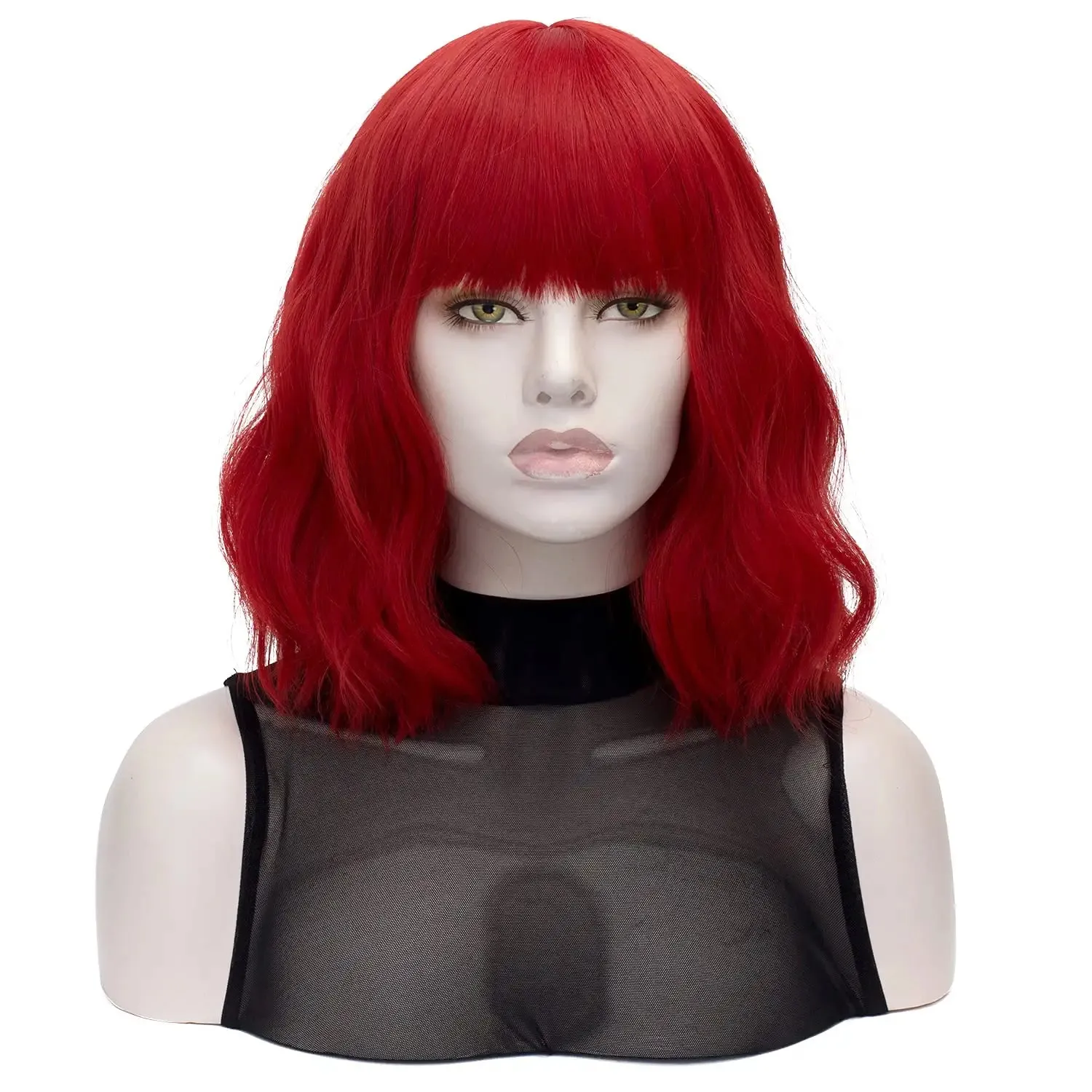 Red Wigs -Short Bob Wavy Hair Wig with Bang