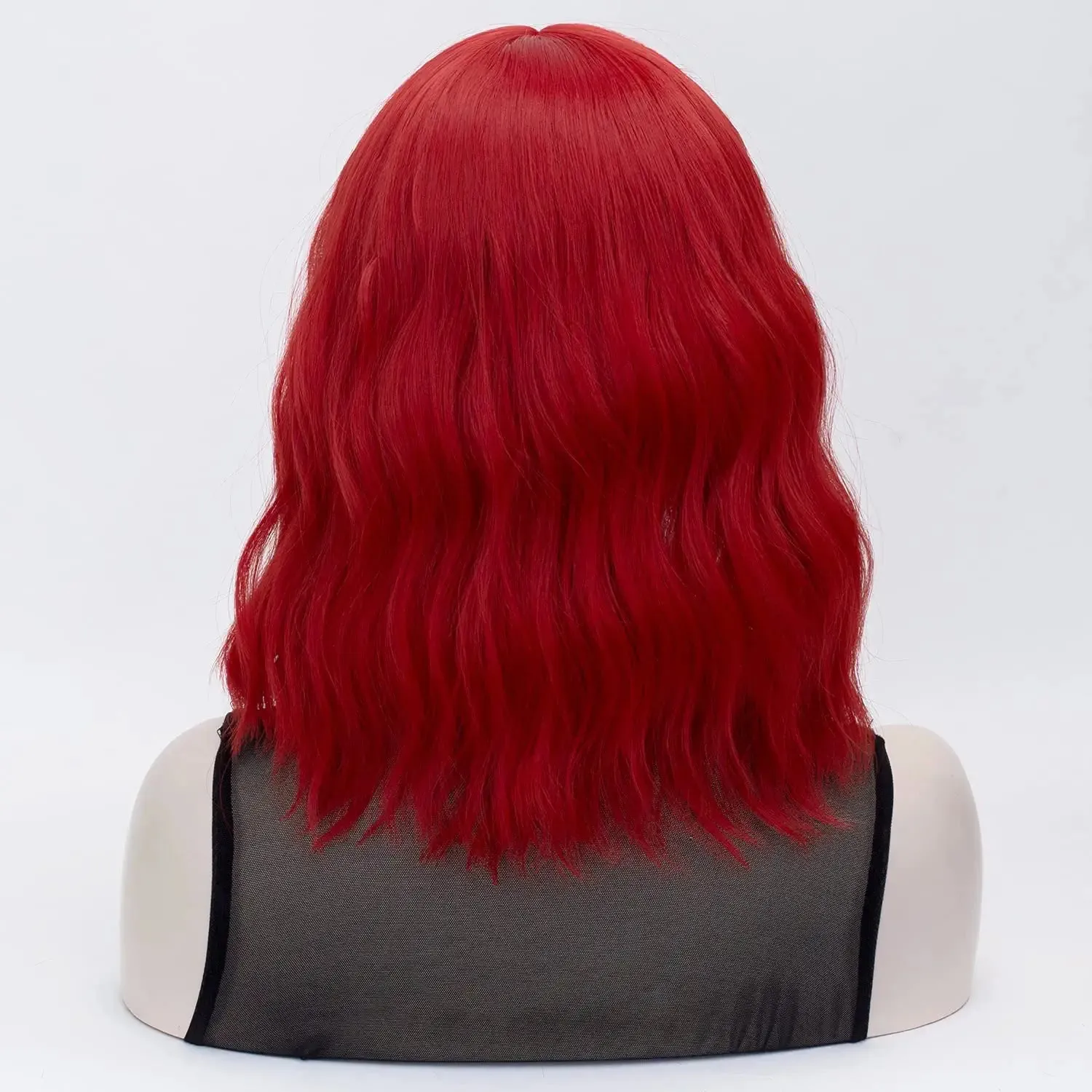 Red Wigs -Short Bob Wavy Hair Wig with Bang