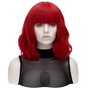 Red Wigs -Short Bob Wavy Hair Wig with Bang