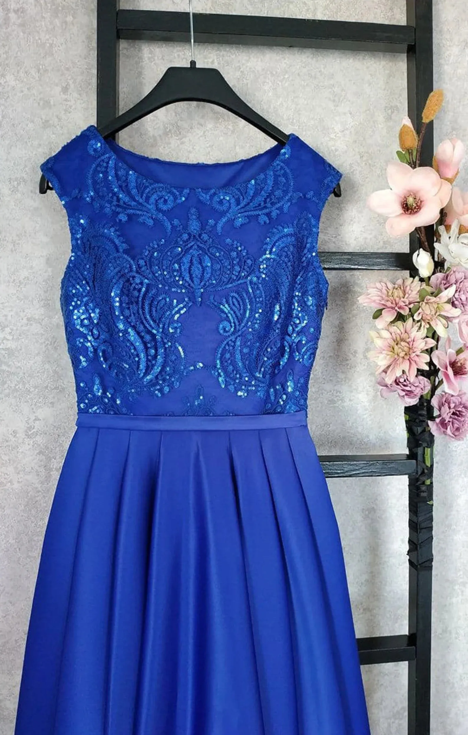 Royal Blue Modest  Evening Dress,Silk Satin Evening dresses,Blue Lace  Prom Dress