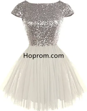 Sequins Short Sleeve Homecoming Dress, Tulle Homecoming Dress