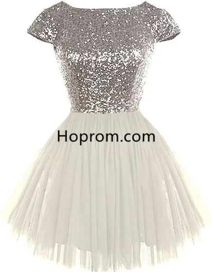 Sequins Short Sleeve Homecoming Dress, Tulle Homecoming Dress