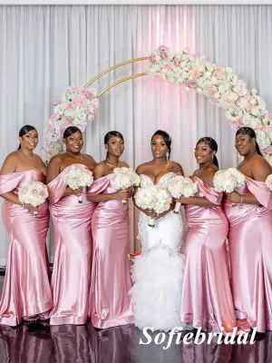 Sexy Soft Satin Off Shoulder Sleeveless Mermaid Floor Length Bridesmaid Dresses, SFWG00541