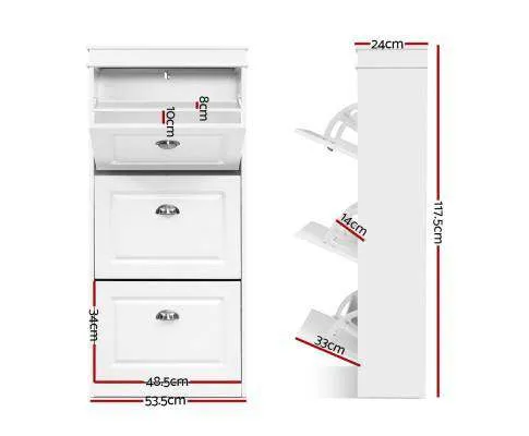 Shoe Cabinet Shoes Storage Rack White Organiser Shelf Cupboard 18 Pairs Drawer