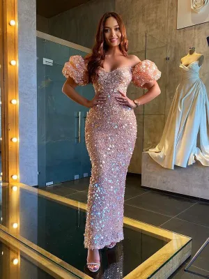 Simple Off-shoulder Mermaid Sequin Long Prom Dresses,SFPD0124