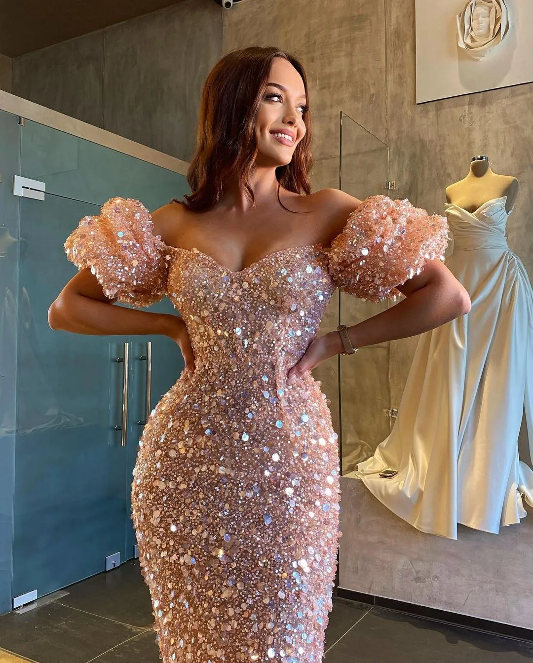 Simple Off-shoulder Mermaid Sequin Long Prom Dresses,SFPD0124