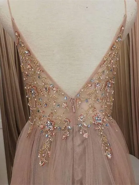 Sparkly Prom Dresses Aline Spaghetti Straps Long Grey Prom Dress TP0922