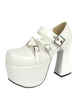 Sweet White Ravel Round Toe PU Leather Sky High(> 4) Lolita Shoes