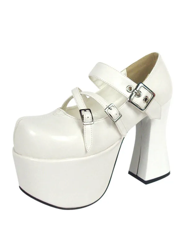 Sweet White Ravel Round Toe PU Leather Sky High(> 4) Lolita Shoes