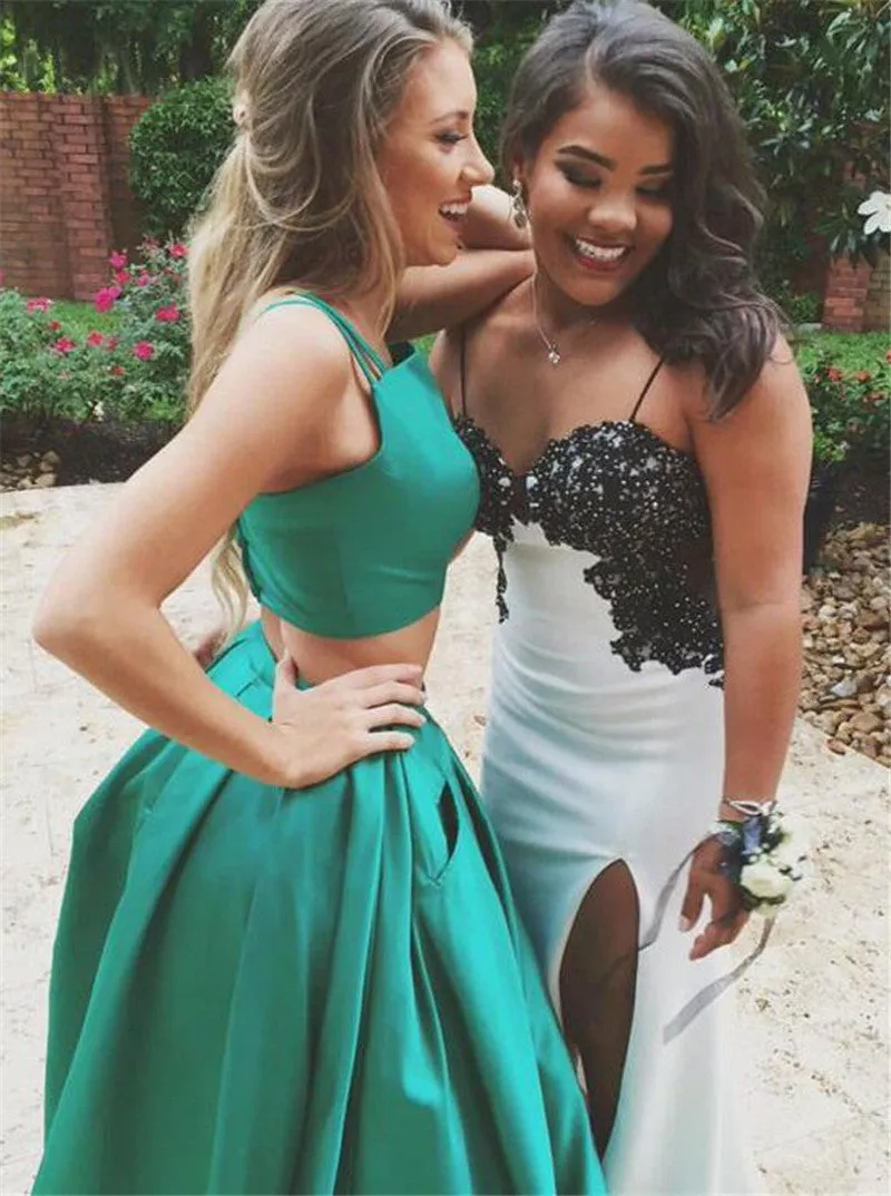 Two Pieces Prom Dress,Sexy Prom Dress With Pocket, Emerald Green Prom Evening Dress,Two Pieces Evening Gown,Sexy Prom Dress