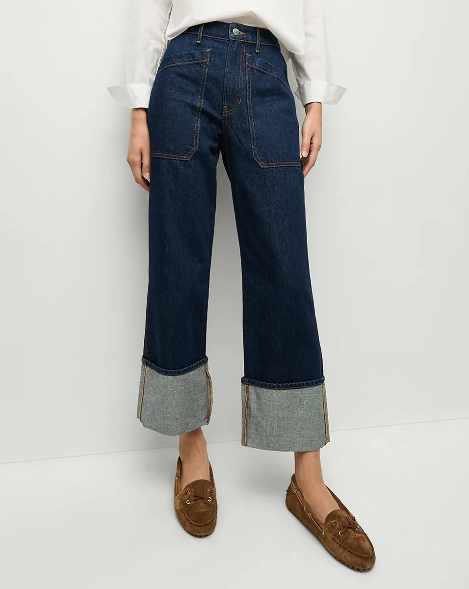 Veronica Beard Dylan Cuffed Cargo Straight-Leg Jean in Indigo Rinse