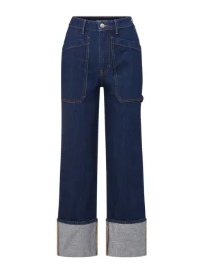Veronica Beard Dylan Cuffed Cargo Straight-Leg Jean in Indigo Rinse