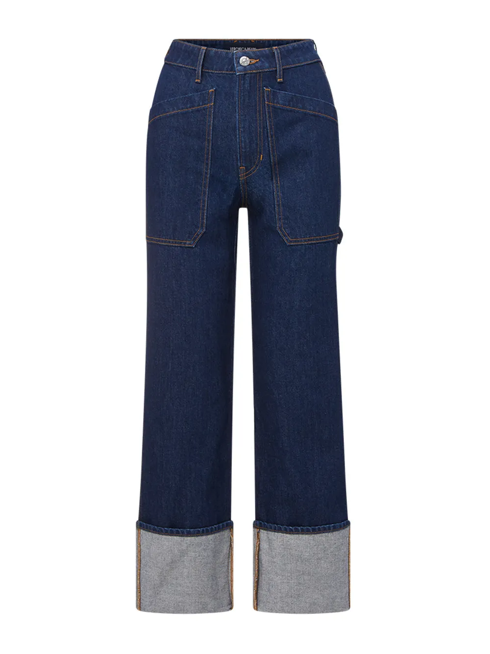 Veronica Beard Dylan Cuffed Cargo Straight-Leg Jean in Indigo Rinse